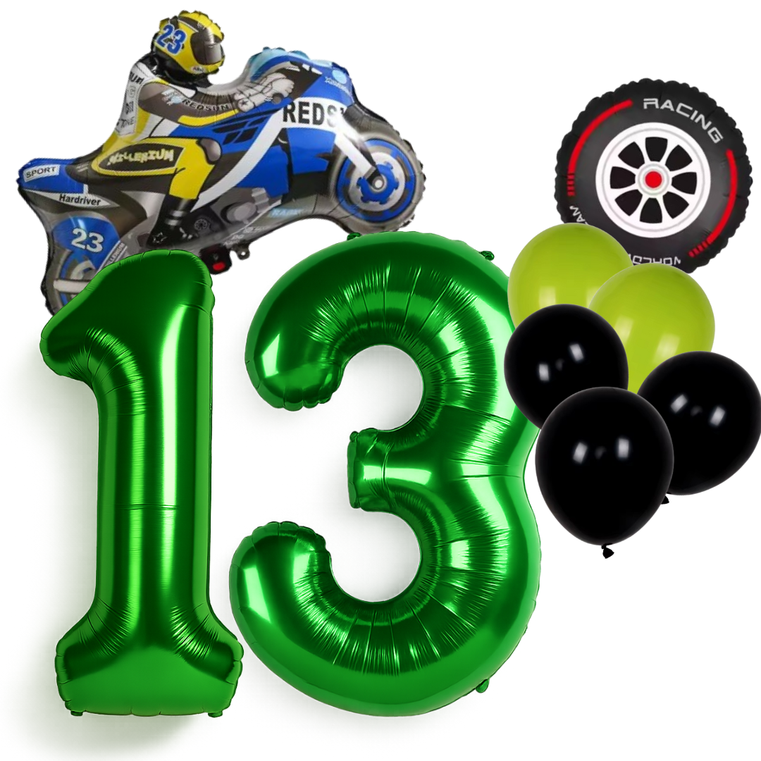 Motorbike Birthday Balloon Number 1-20 Green Blue Racing Theme Party Decoration