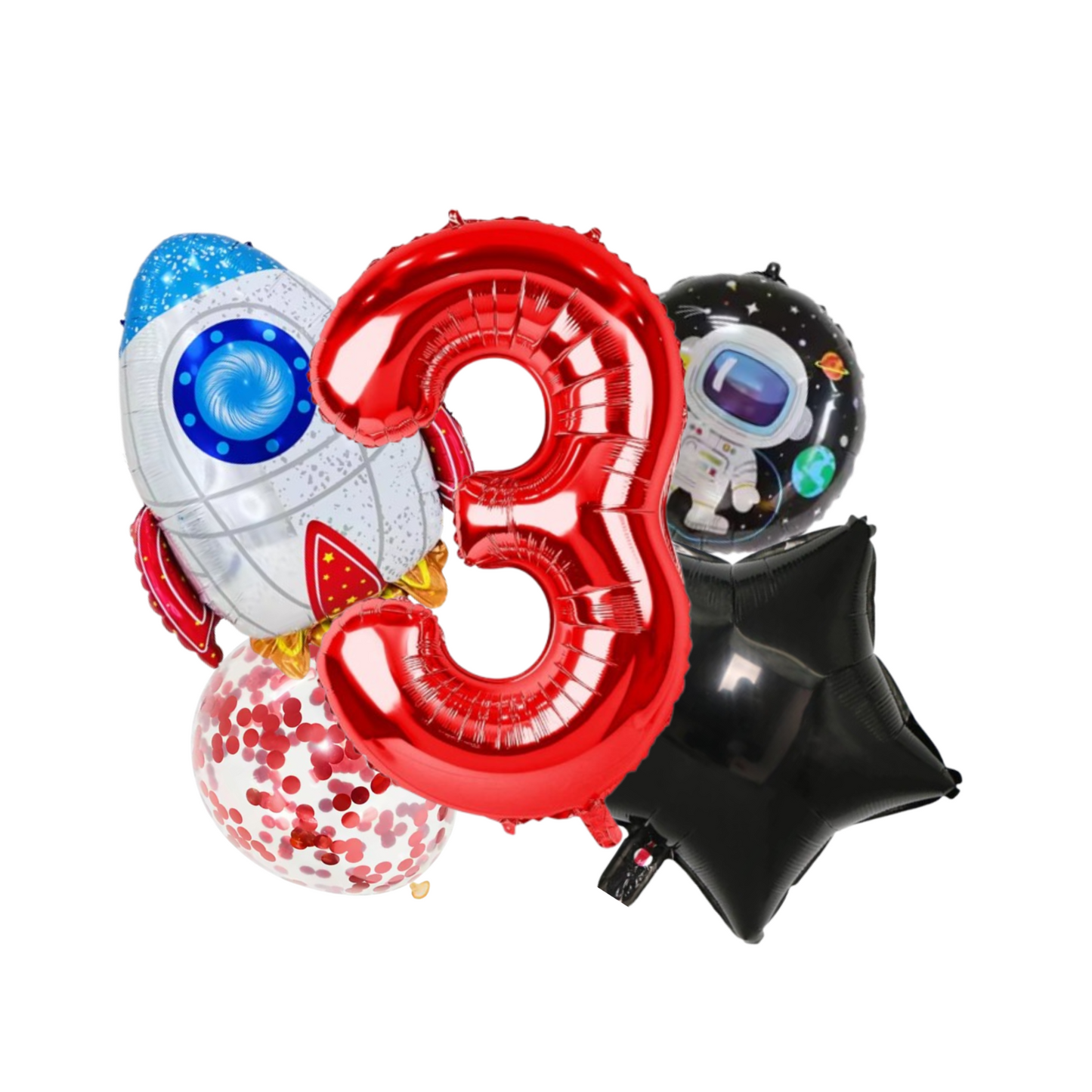 Red foil number Balloon with Astronaut & Rocket Space birthday for kids Spaceman