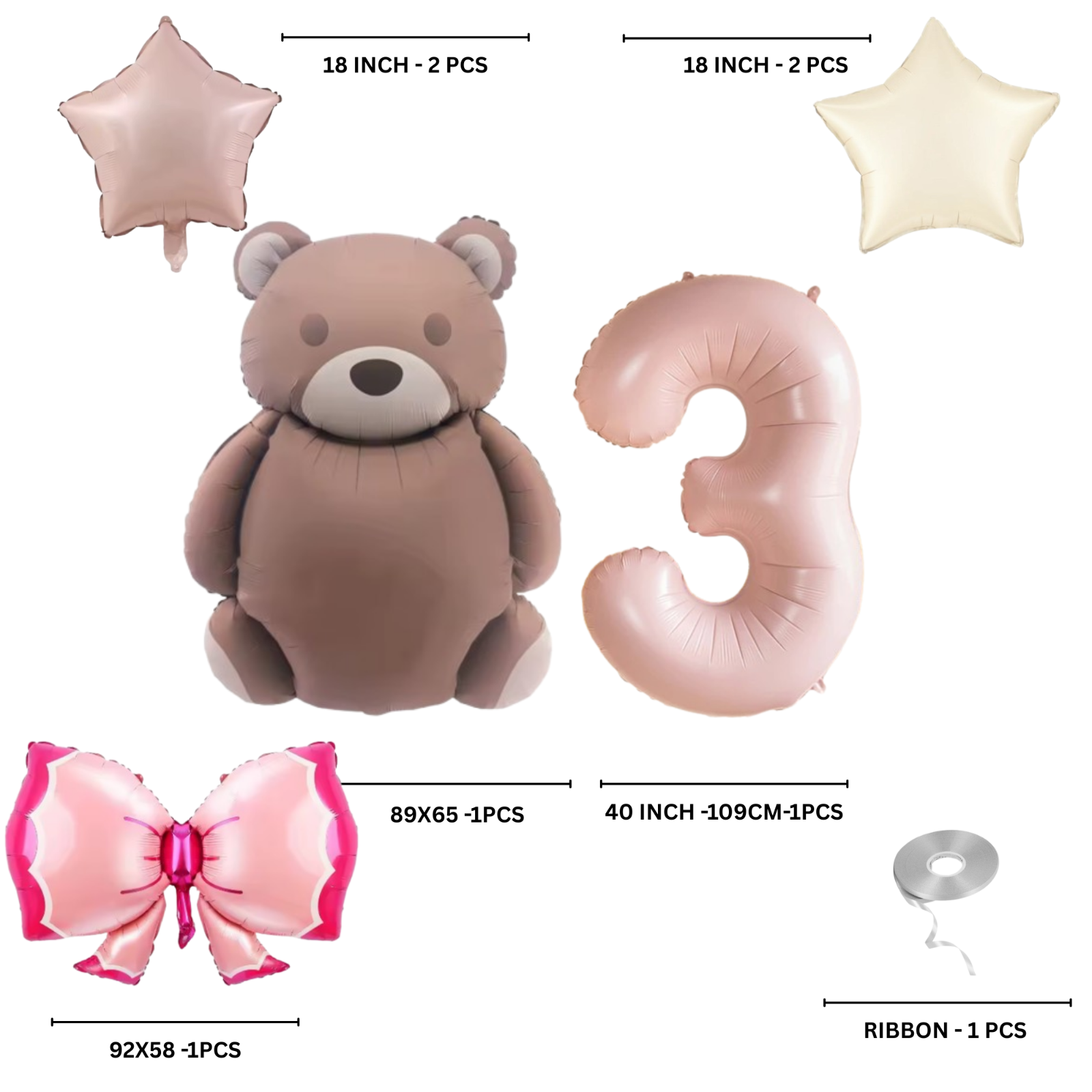1st Birthday Balloon pink teddy Bear & Star Foil Baby girl rose Party Decoration
