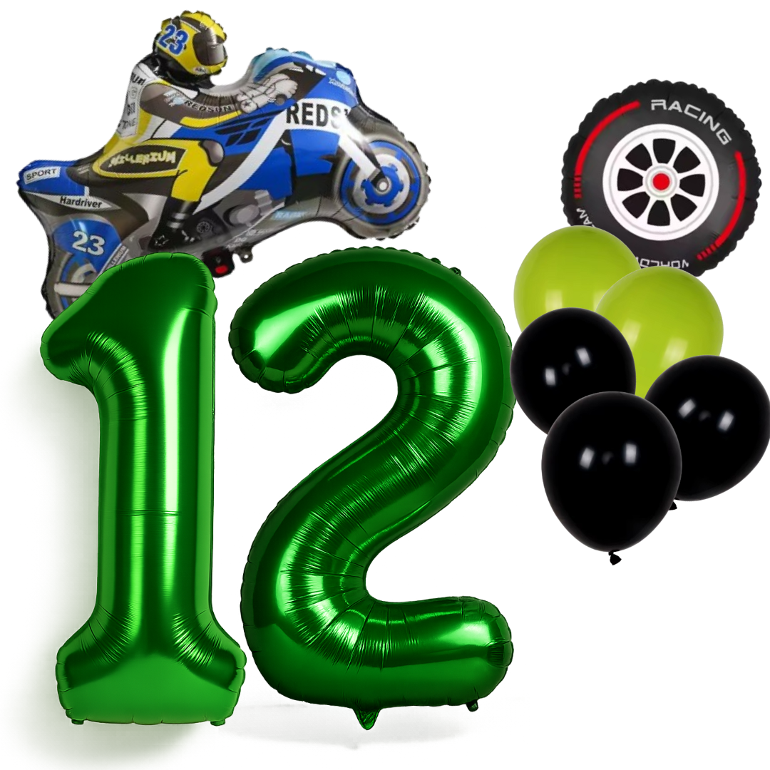 Motorbike Birthday Balloon Number 1-20 Green Blue Racing Theme Party Decoration