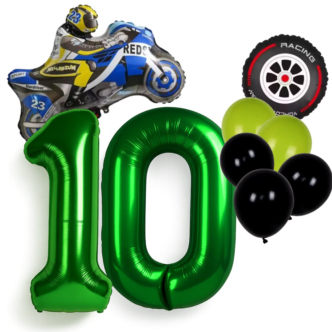 Motorbike Birthday Balloon Number 1-20 Green Blue Racing Theme Party Decoration