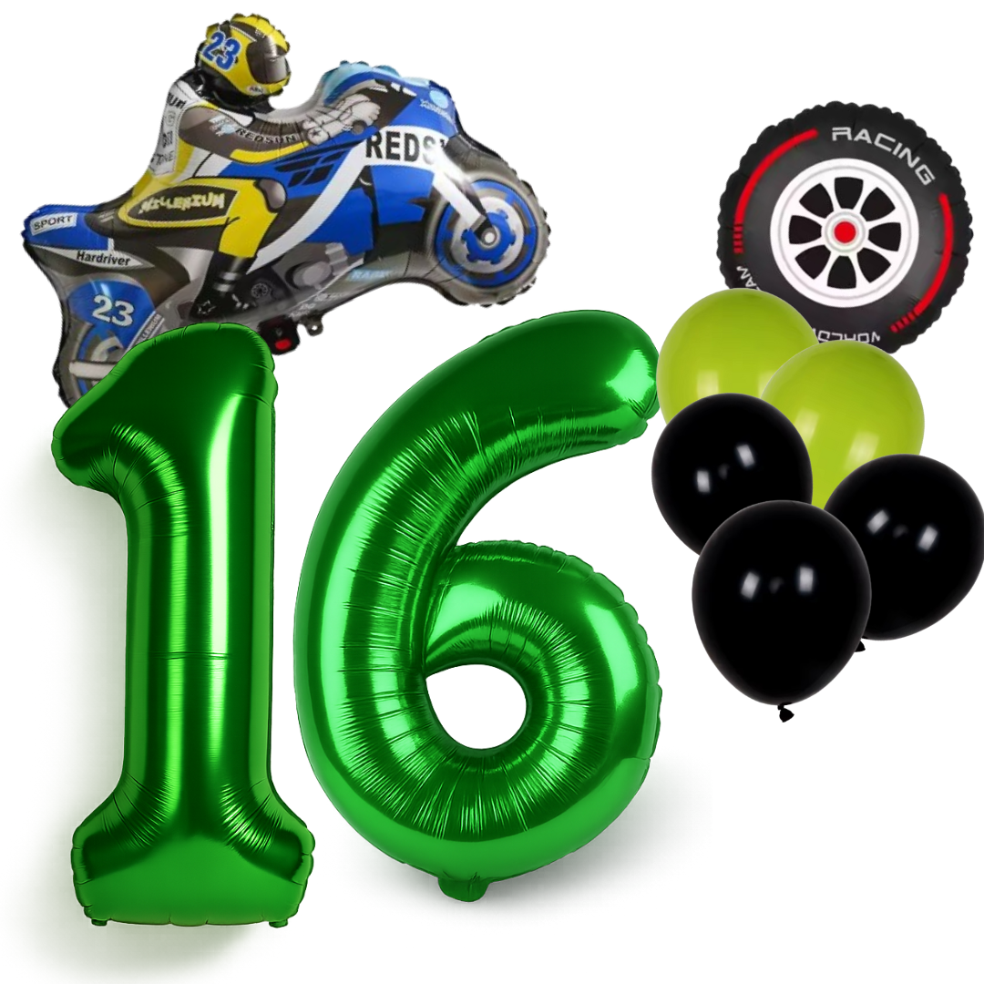Motorbike Birthday Balloon Number 1-20 Green Blue Racing Theme Party Decoration