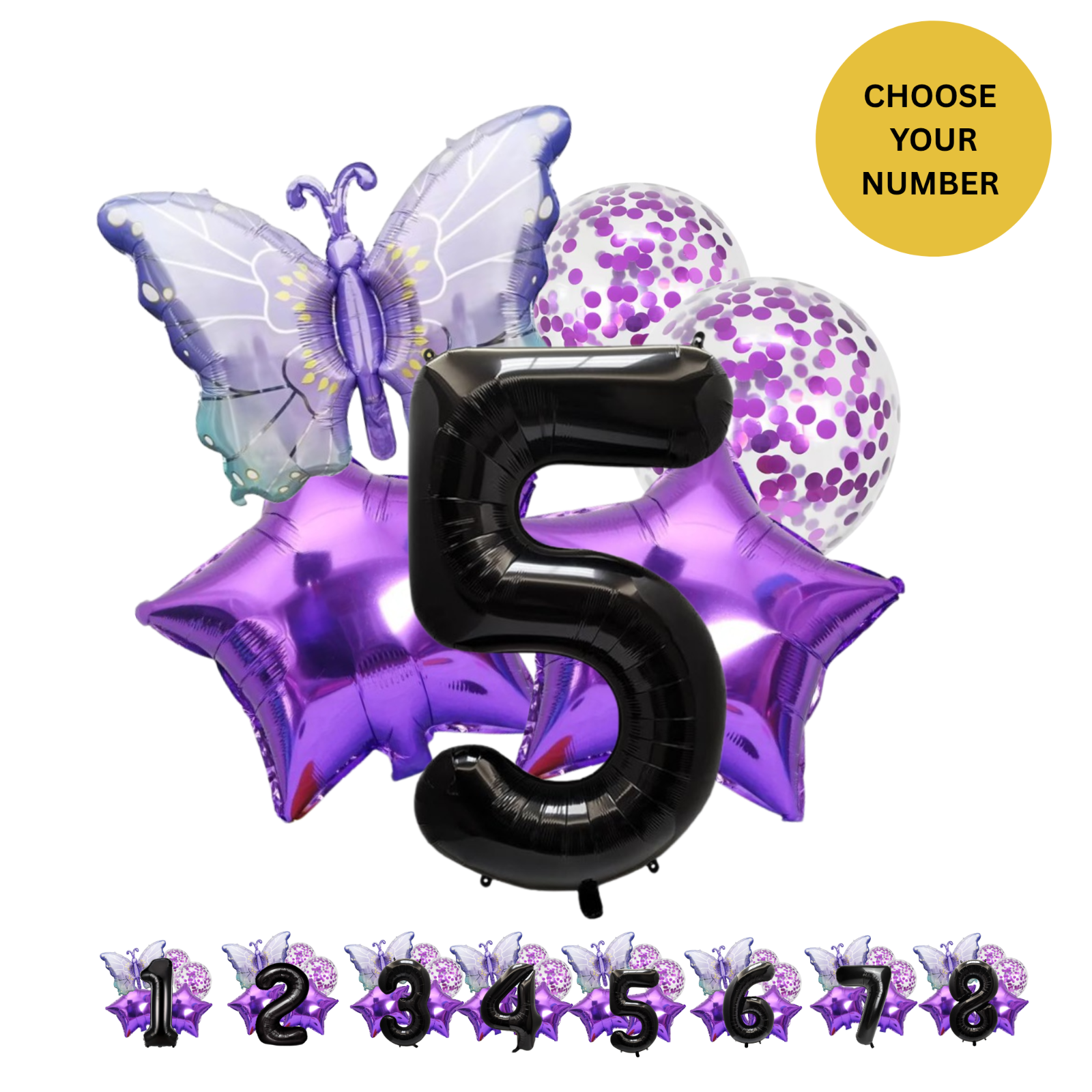 40" Giant Foil Number Balloon Set Purple Butterfly Theme Balloons for Girls Birt