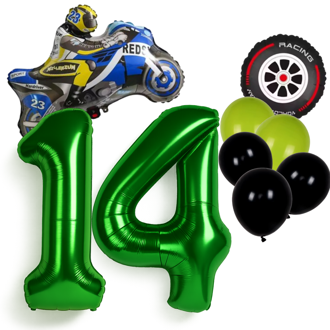 Motorbike Birthday Balloon Number 1-20 Green Blue Racing Theme Party Decoration