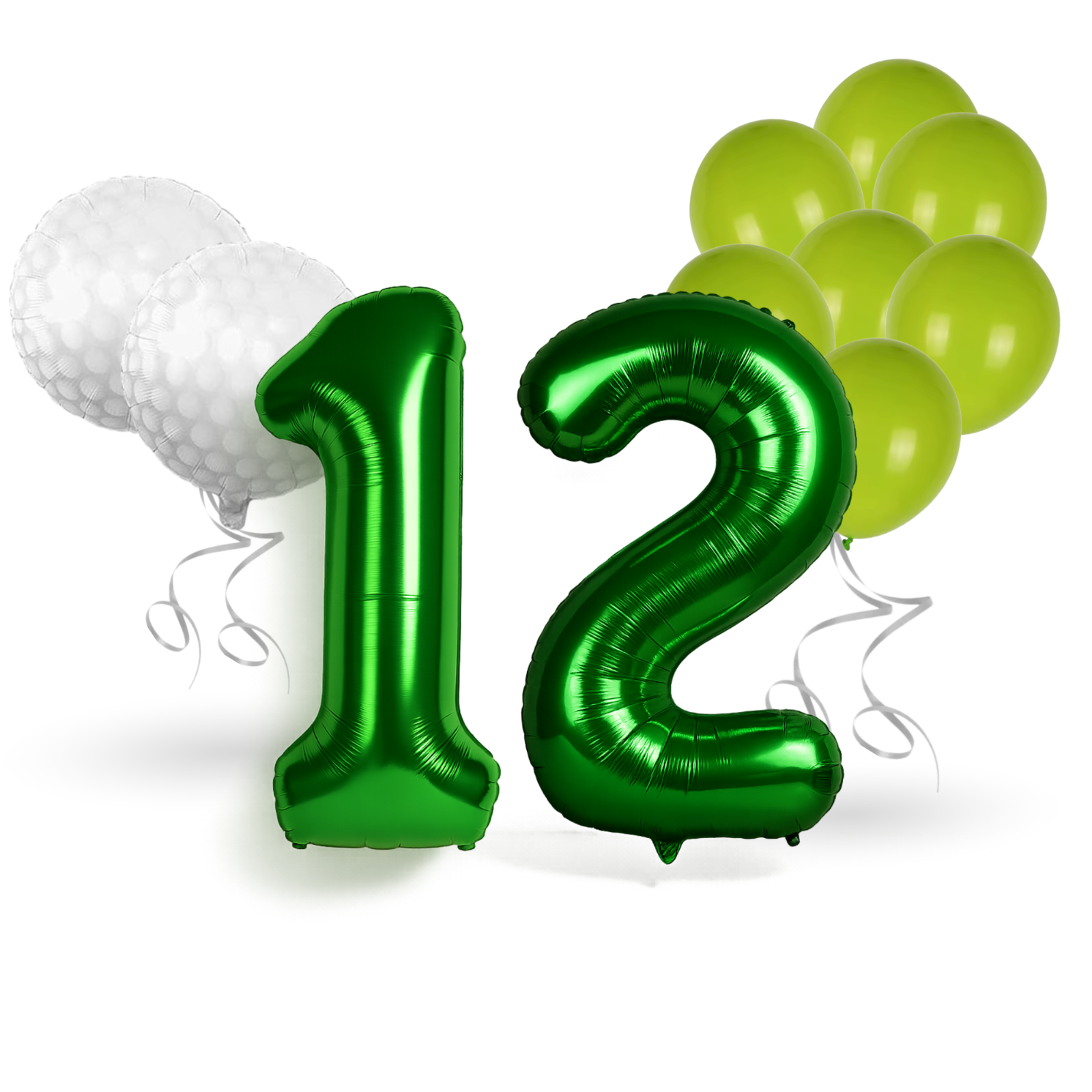 12th Golf Birthday Balloons Decoration Set | silver Foil Numbers + Golf Balloons