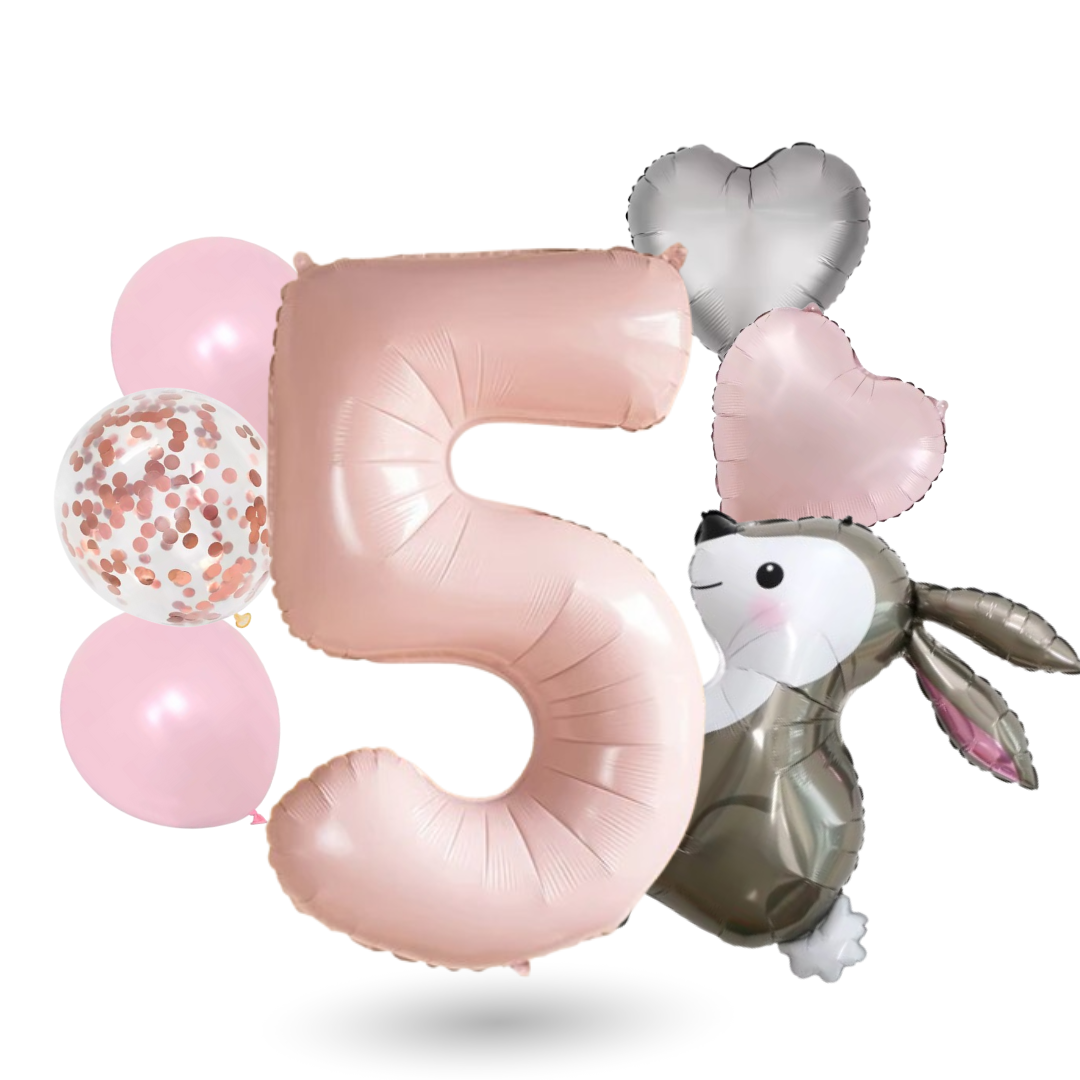 40'' Pink Number Balloons 1-12 Bunny Birthday Set /  Baby Girl Foil Balloon Kit