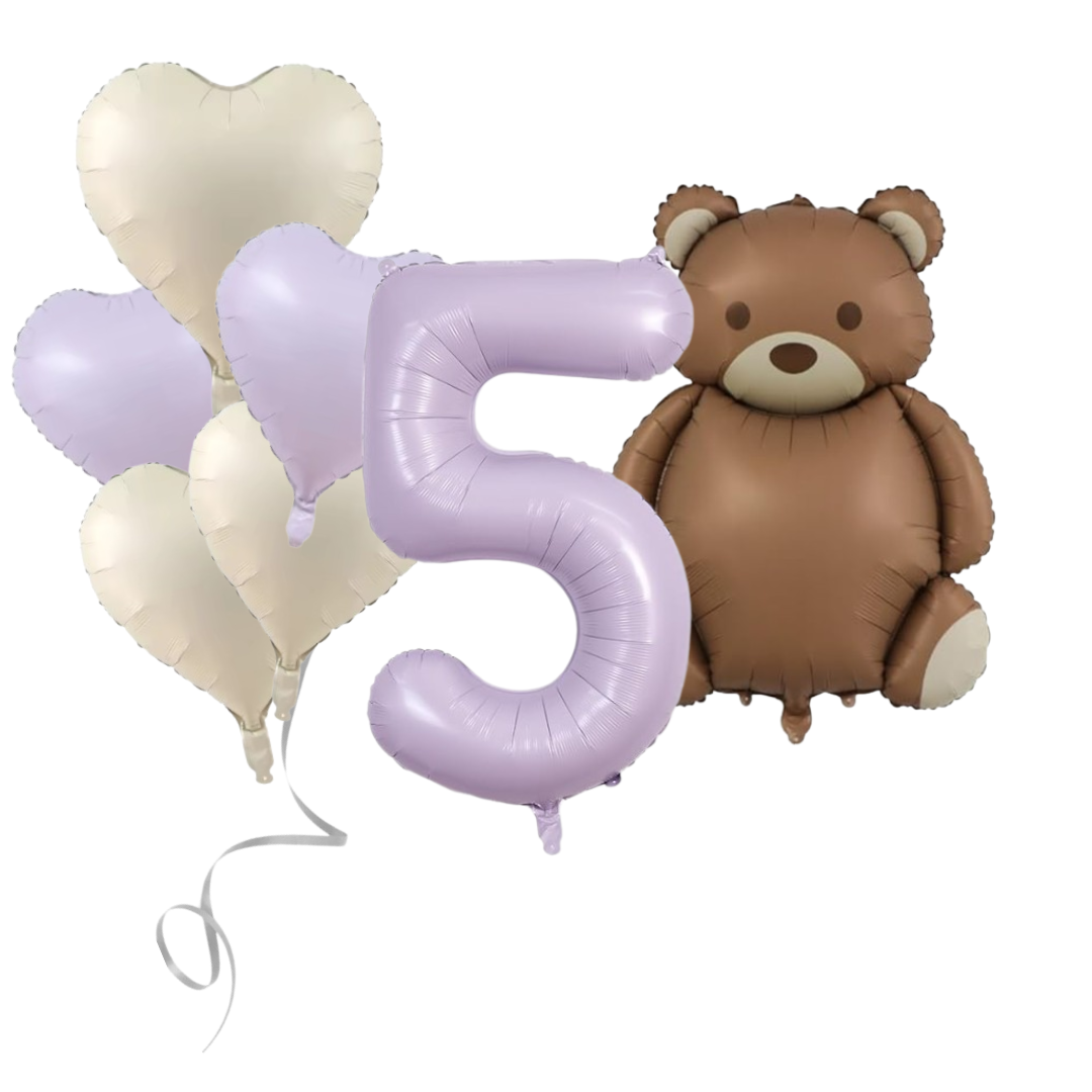 Pack Bear Balloon Set with Baby Purple Number Romantic Gift & Decor heart pastel