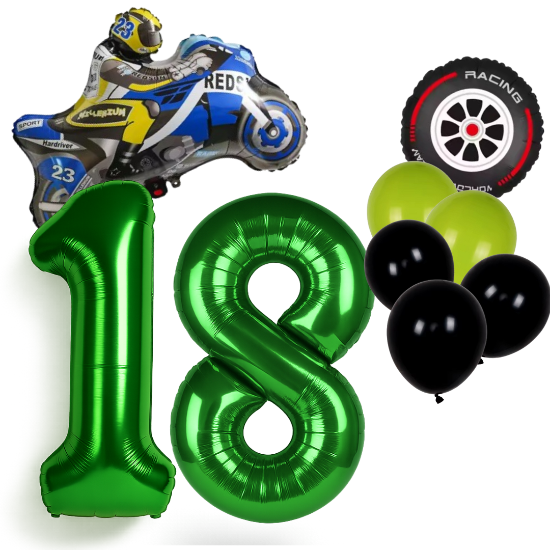 Motorbike Birthday Balloon Number 1-20 Green Blue Racing Theme Party Decoration