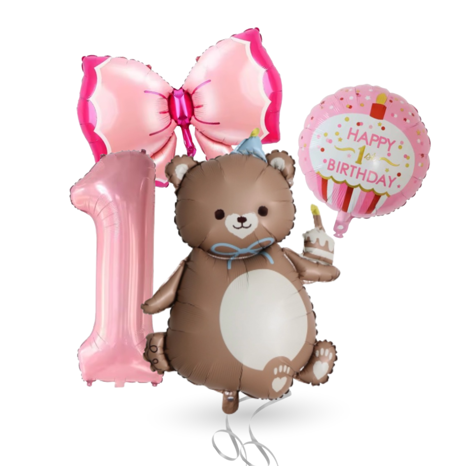 1st Birthday Balloon Bear & Star Baby Boy Blue Girl Pink Deco Party Number 1