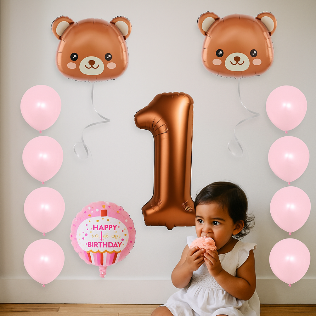 1st Birthday Balloons Decoration Set for Baby Girl Foil & Latex Party Decor Kit