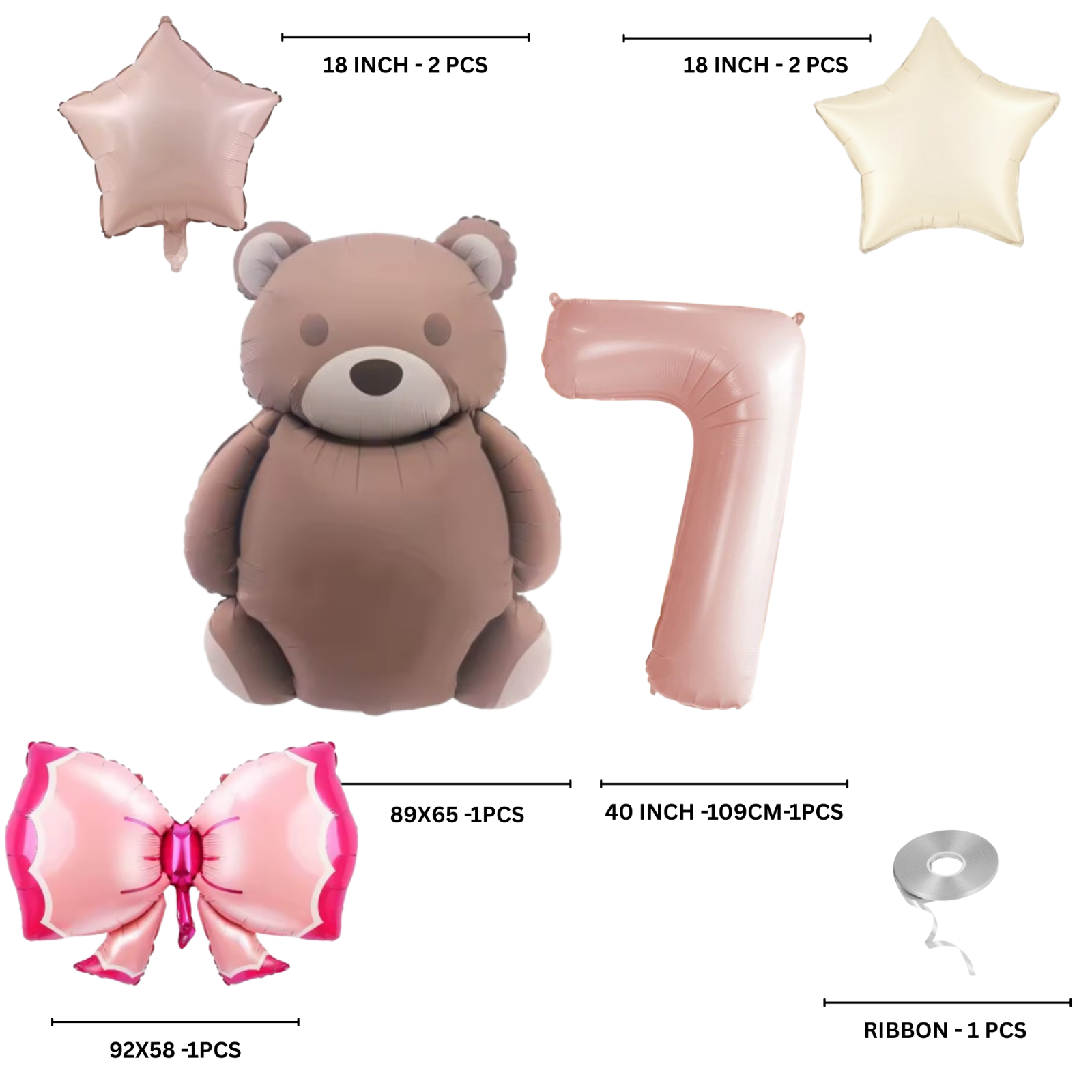1st Birthday Balloon pink teddy Bear & Star Foil Baby girl rose Party Decoration