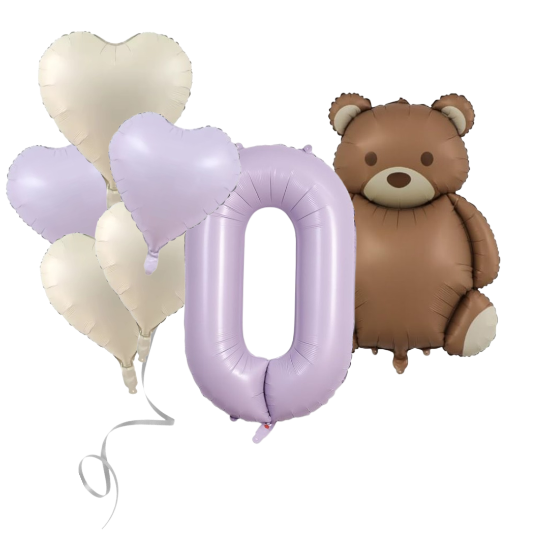 Pack Bear Balloon Set with Baby Purple Number Romantic Gift & Decor heart pastel