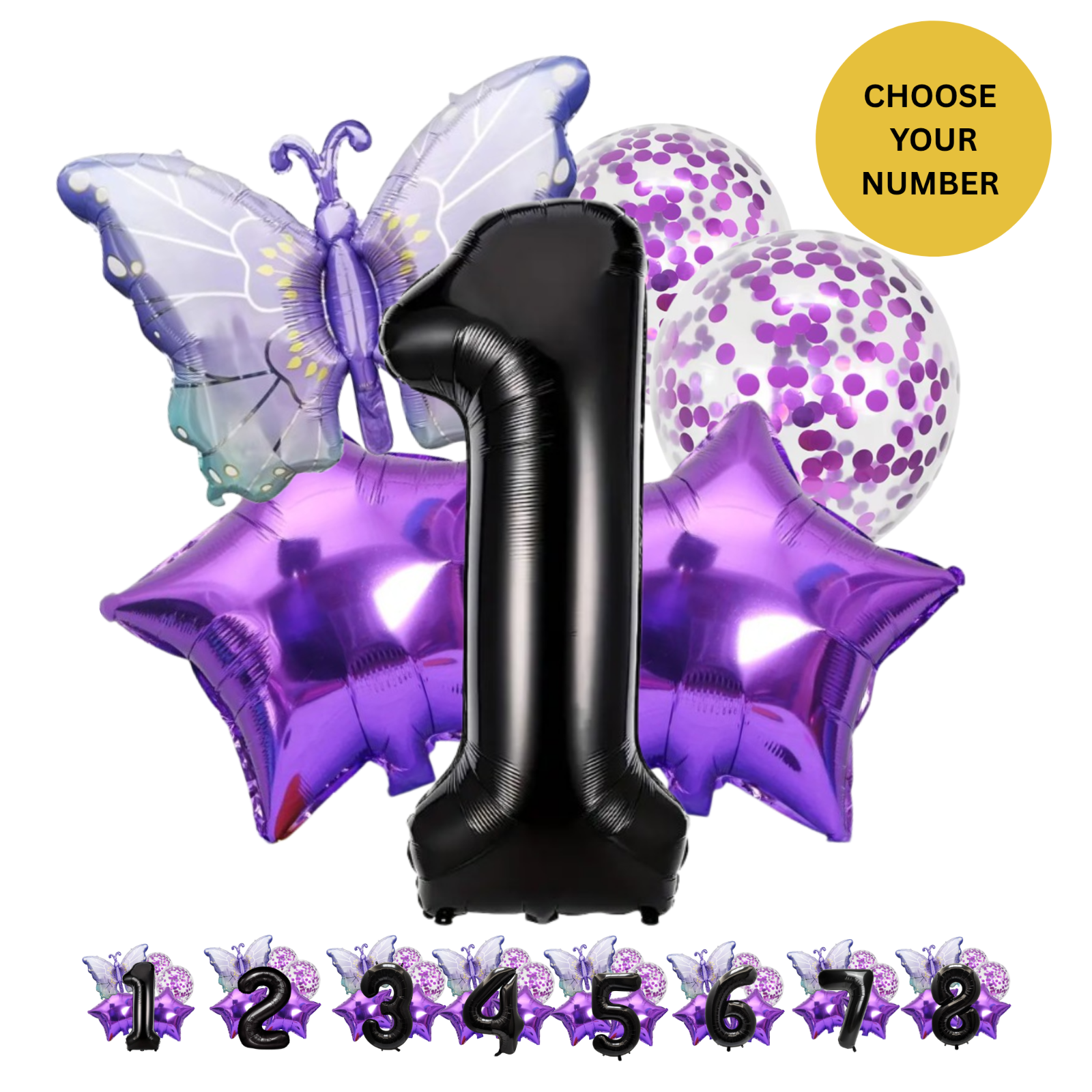 40" Giant Foil Number Balloon Set Purple Butterfly Theme Balloons for Girls Birt