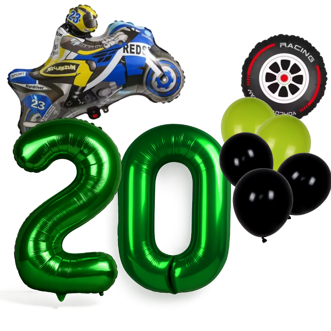 Motorbike Birthday Balloon Number 1-20 Green Blue Racing Theme Party Decoration