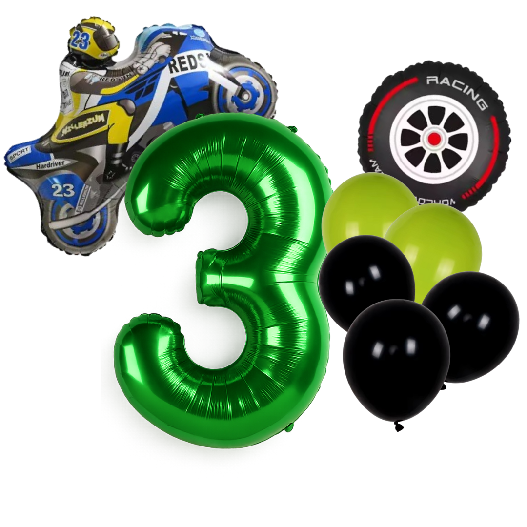 Motorbike Birthday Balloon Number 1-20 Green Blue Racing Theme Party Decoration