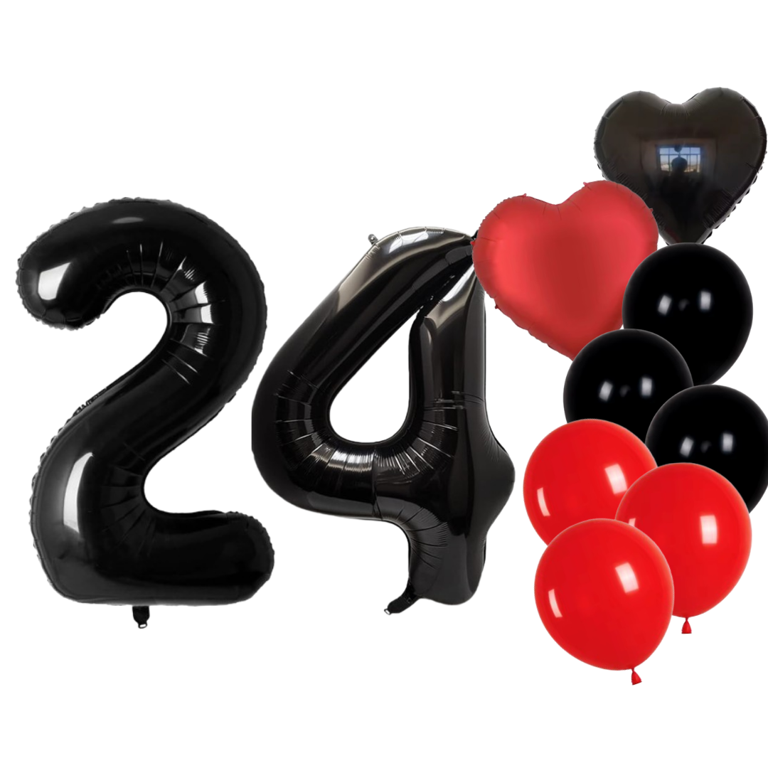 40'' Number Balloons Set + 18'' Heart + 12'' Latex Balloons Birthday Party Deco