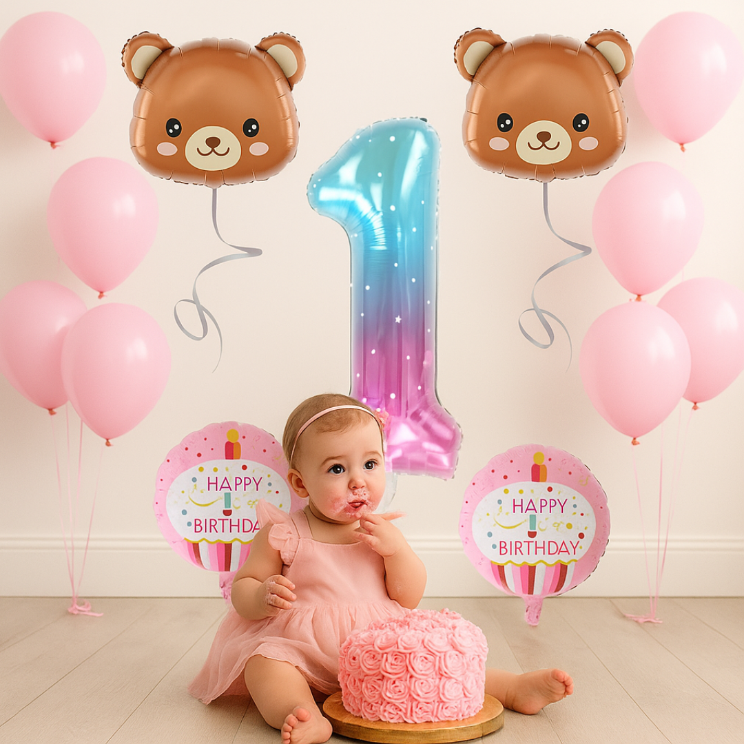 1st Birthday Balloons Decoration Set for Baby Girl Foil & Latex Party Decor Kit
