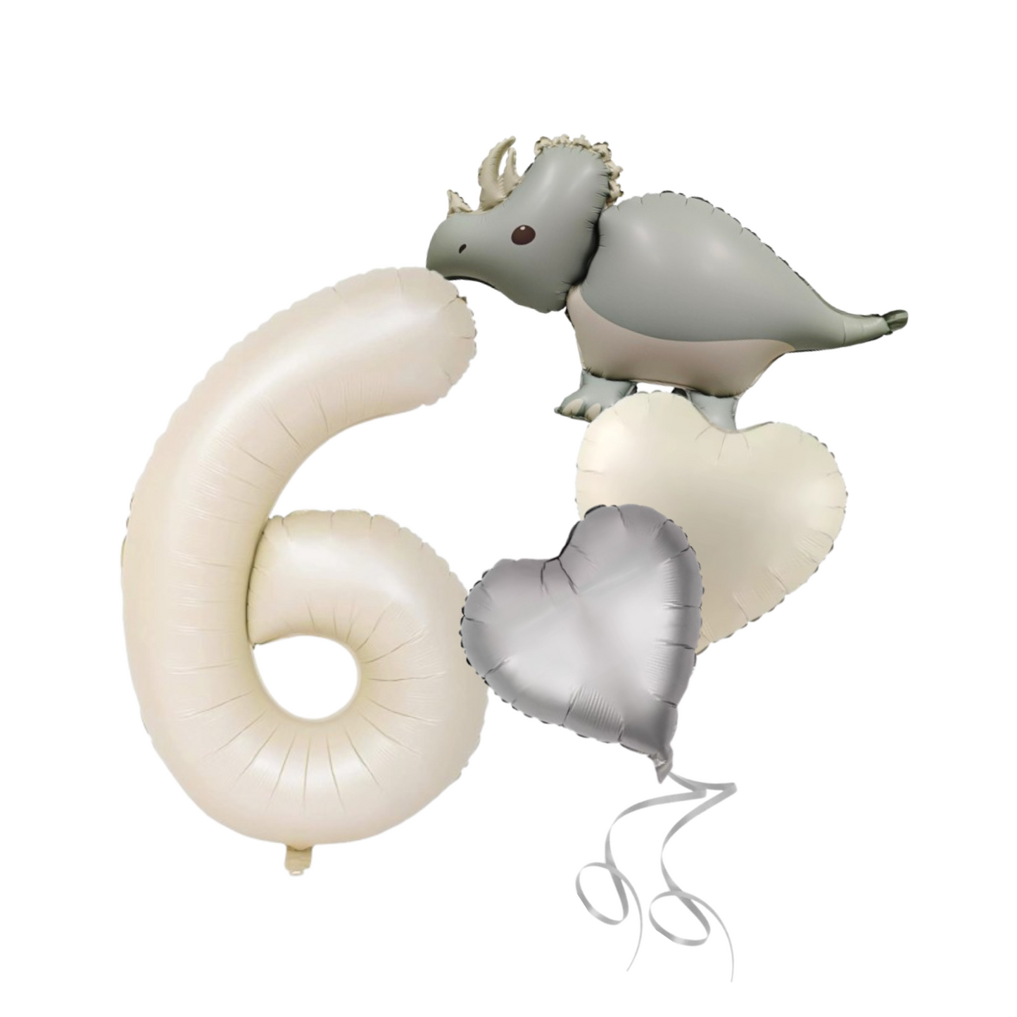 1-9 Birthday Dinosaur Balloon Set – Beige Numbers + Heart & Dino Foil Balloons