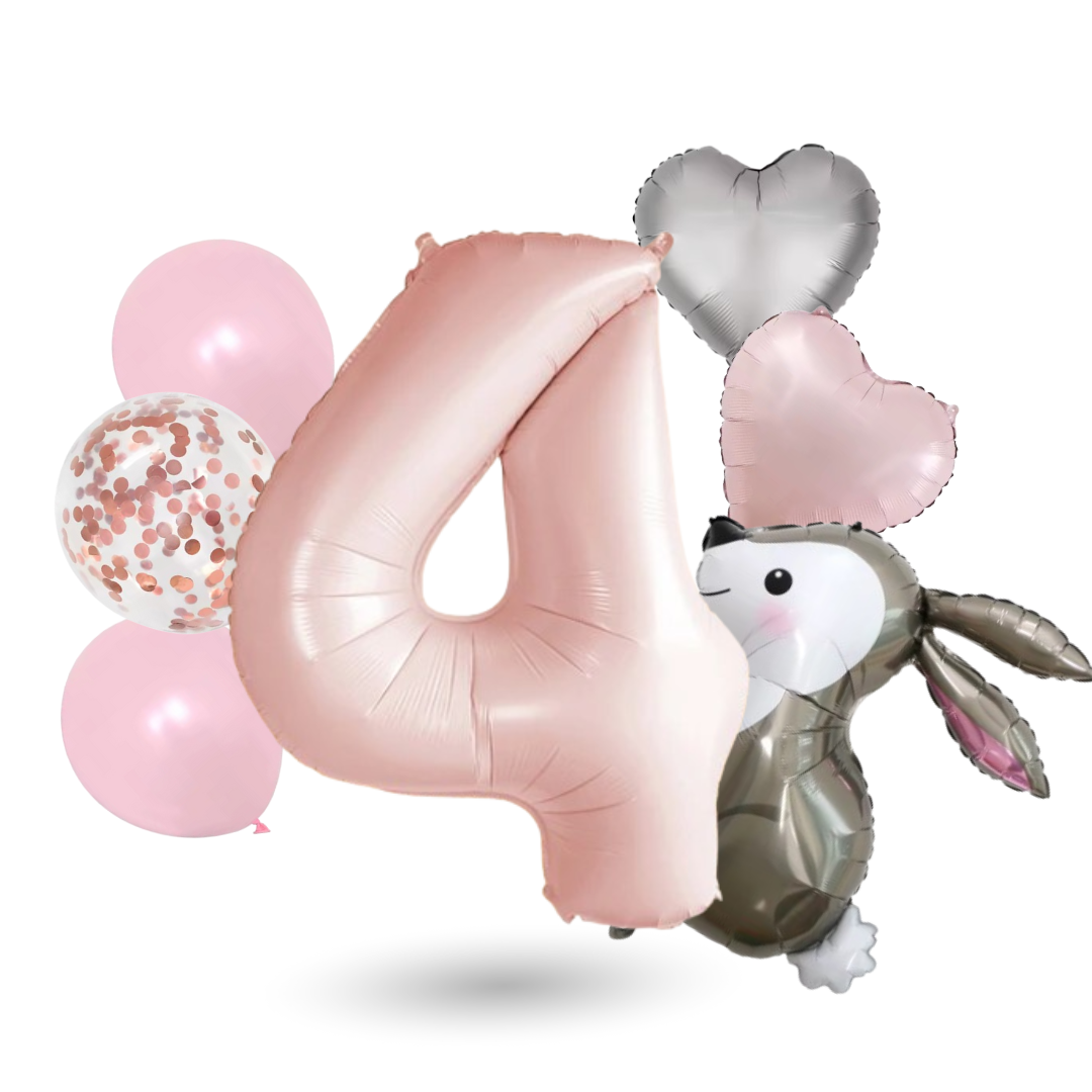 40'' Pink Number Balloons 1-12 Bunny Birthday Set /  Baby Girl Foil Balloon Kit