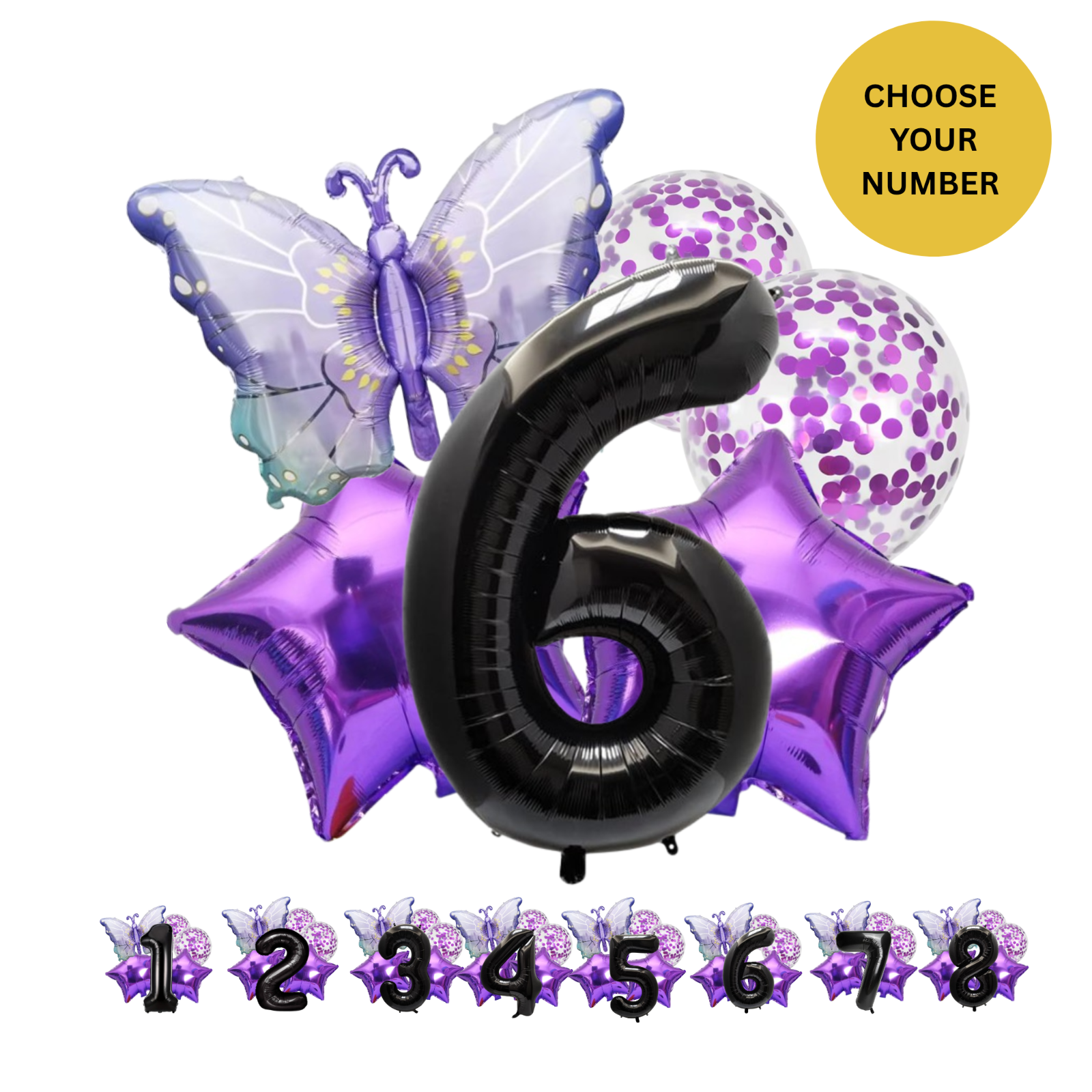 40" Giant Foil Number Balloon Set Purple Butterfly Theme Balloons for Girls Birt