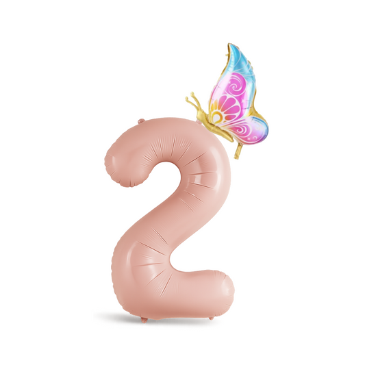 Birthday Balloon – Pink Foil Numbers with Colourful Butterfly – Girl