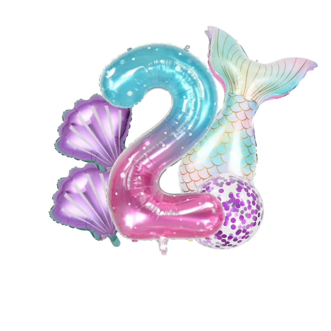 40" Jellyfish Mermaid Balloon Set – Foil Shells & Latex Tail – Party Decorations