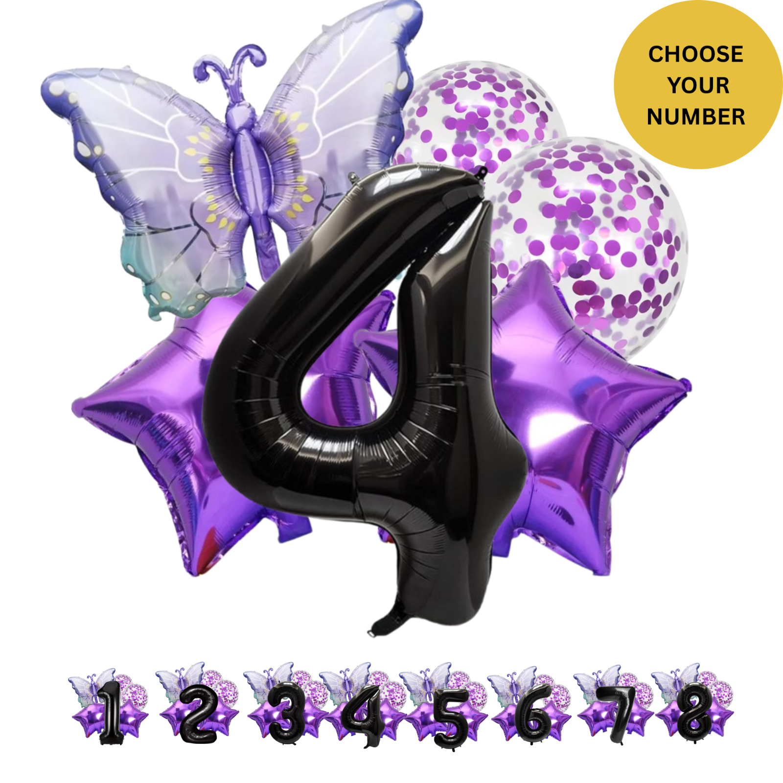40" Giant Foil Number Balloon Set Purple Butterfly Theme Balloons for Girls Birt