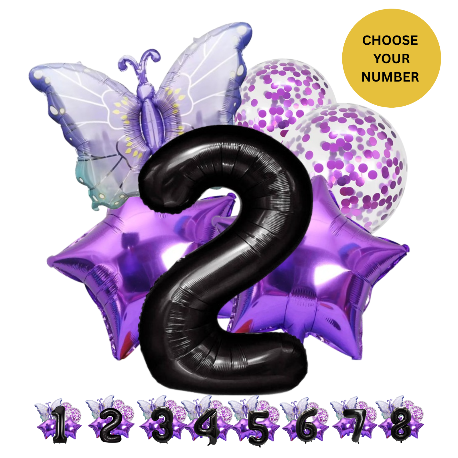 40" Giant Foil Number Balloon Set Purple Butterfly Theme Balloons for Girls Birt