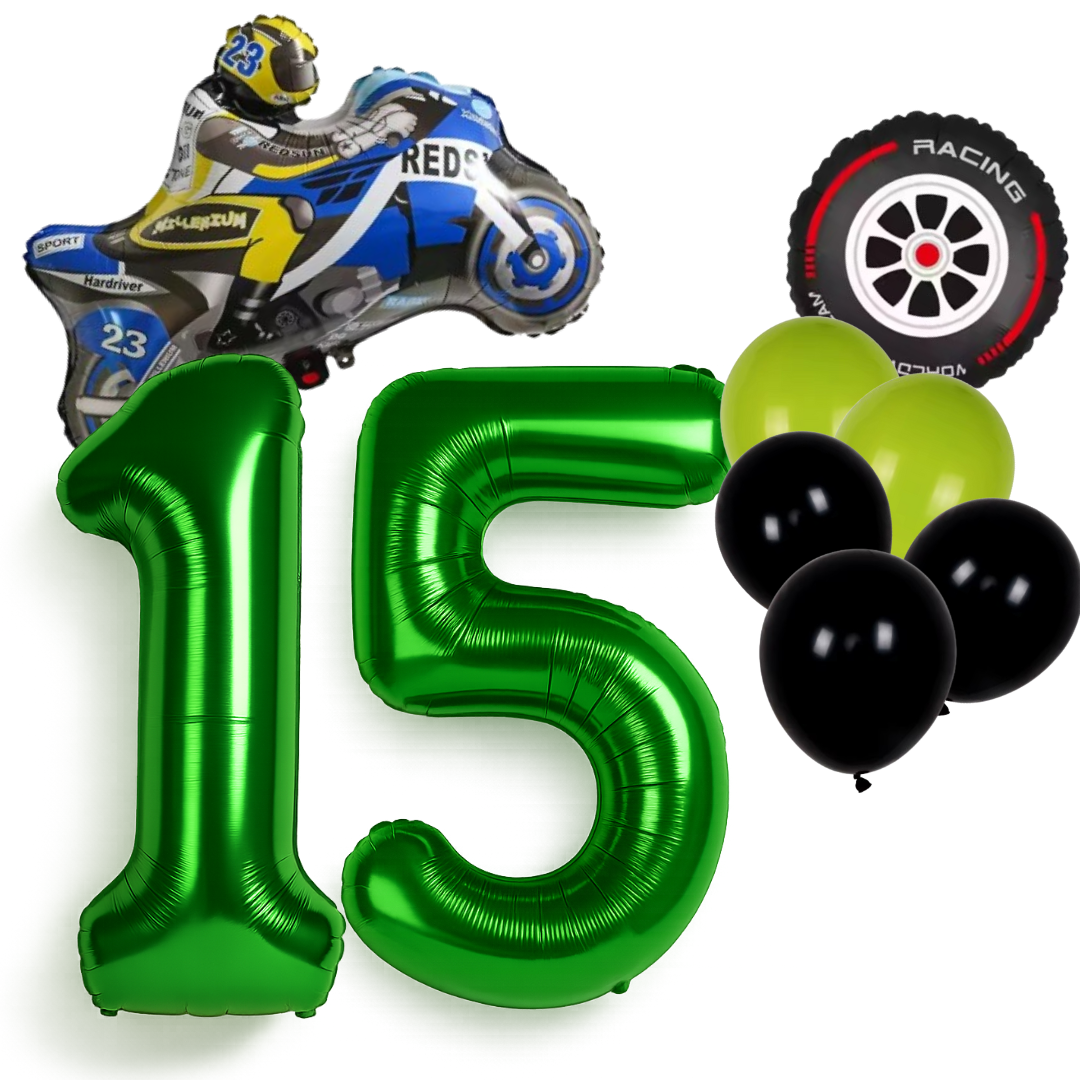 Motorbike Birthday Balloon Number 1-20 Green Blue Racing Theme Party Decoration