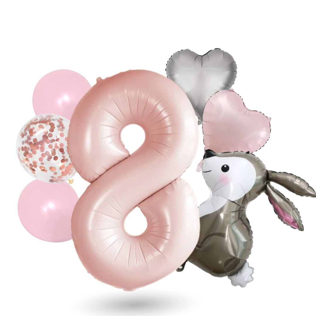 40'' Pink Number Balloons 1-12 Bunny Birthday Set /  Baby Girl Foil Balloon Kit