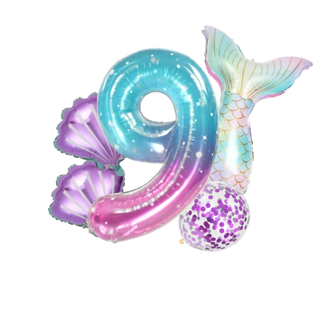 40" Clear Jellyfish Balloon Set with Foil Shells & Mermaid Tail – Party Decor