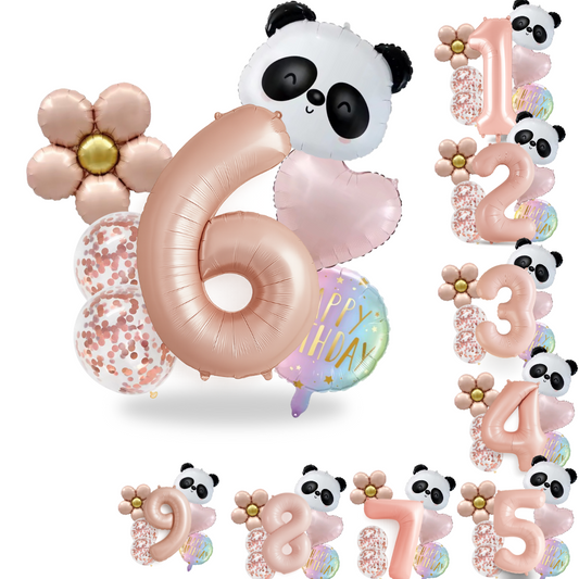 1st -9th Birthday Balloons Girl Set – Panda, Rose Gold Number, Party Decorations