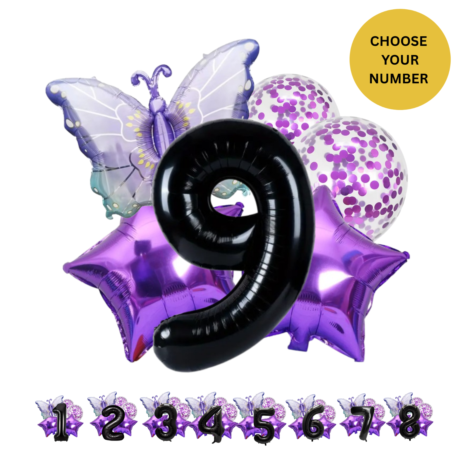 40" Giant Foil Number Balloon Set Purple Butterfly Theme Balloons for Girls Birt