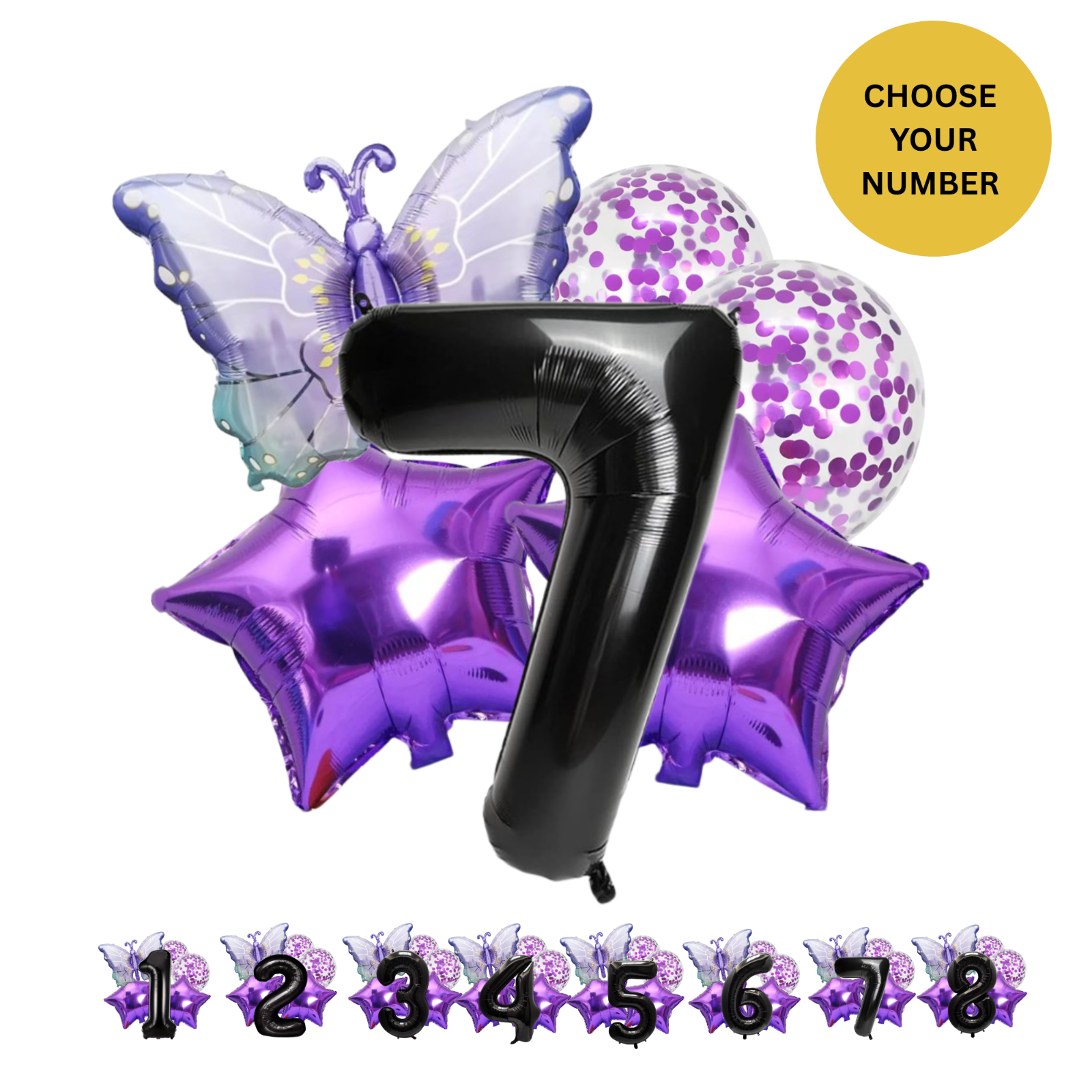 40" Giant Foil Number Balloon Set Purple Butterfly Theme Balloons for Girls Birt