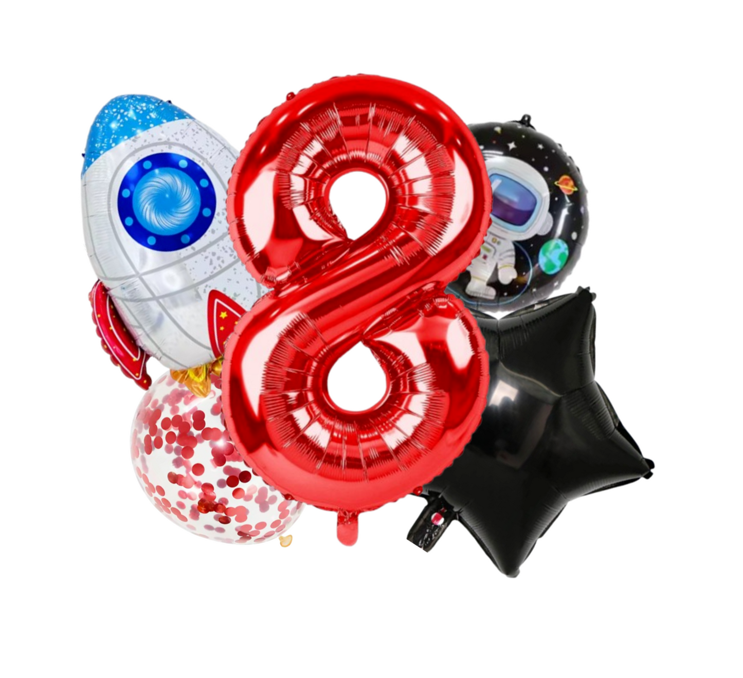 Red foil number Balloon with Astronaut & Rocket Space birthday for kids Spaceman