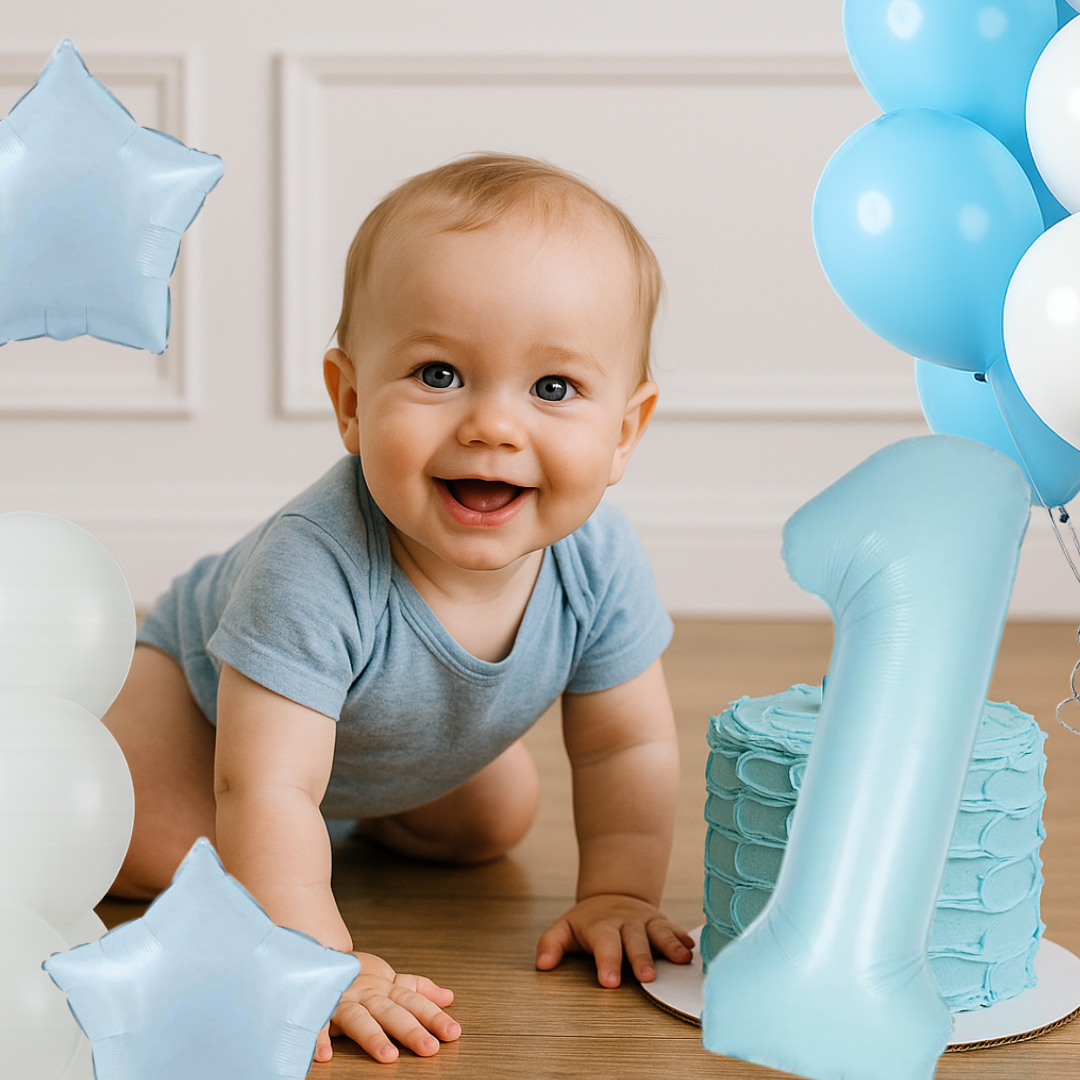 1st Birthday Balloons Boy Blue Number 1 Foil Star Latex Decorations Party