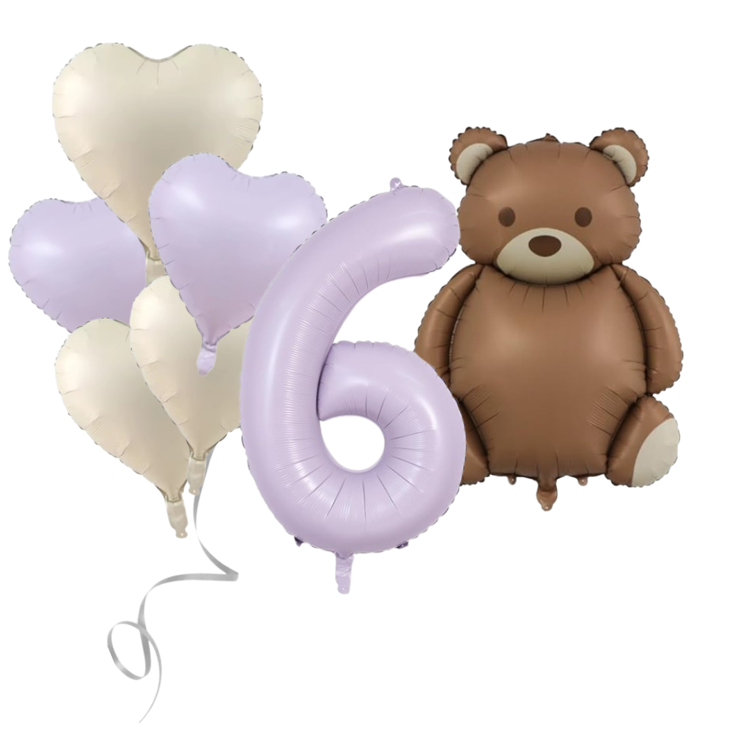 Pack Bear Balloon Set with Baby Purple Number Romantic Gift & Decor heart pastel