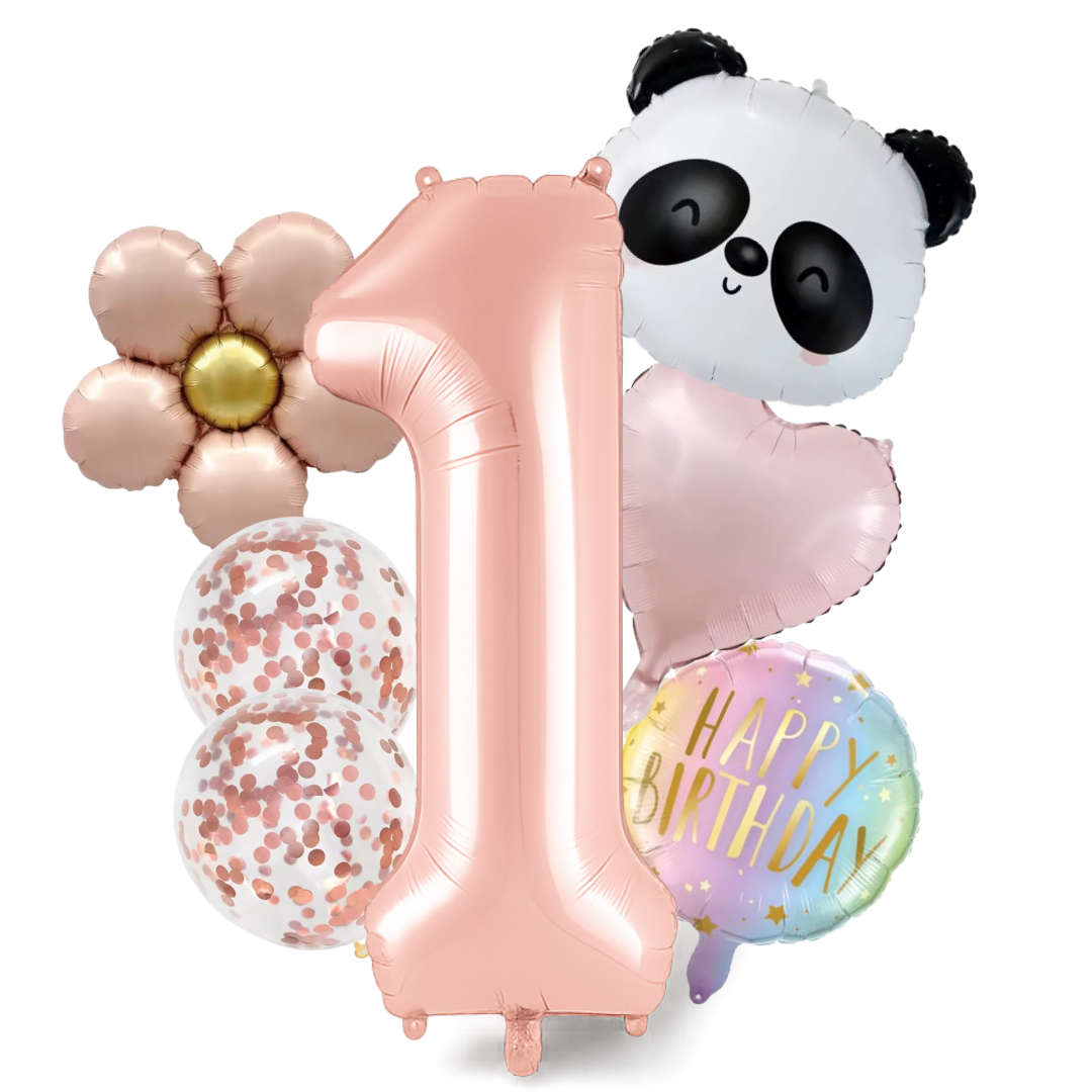 1st -9th Birthday Balloons Girl Set β Panda, Rose Gold Number, Party Decorations
