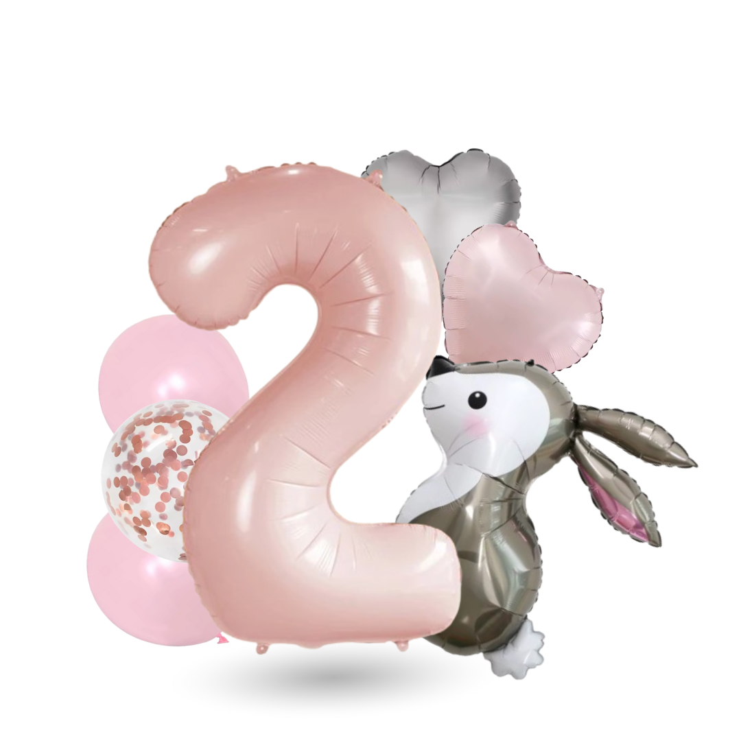 40'' Pink Number Balloons 1-12 Bunny Birthday Set /  Baby Girl Foil Balloon Kit