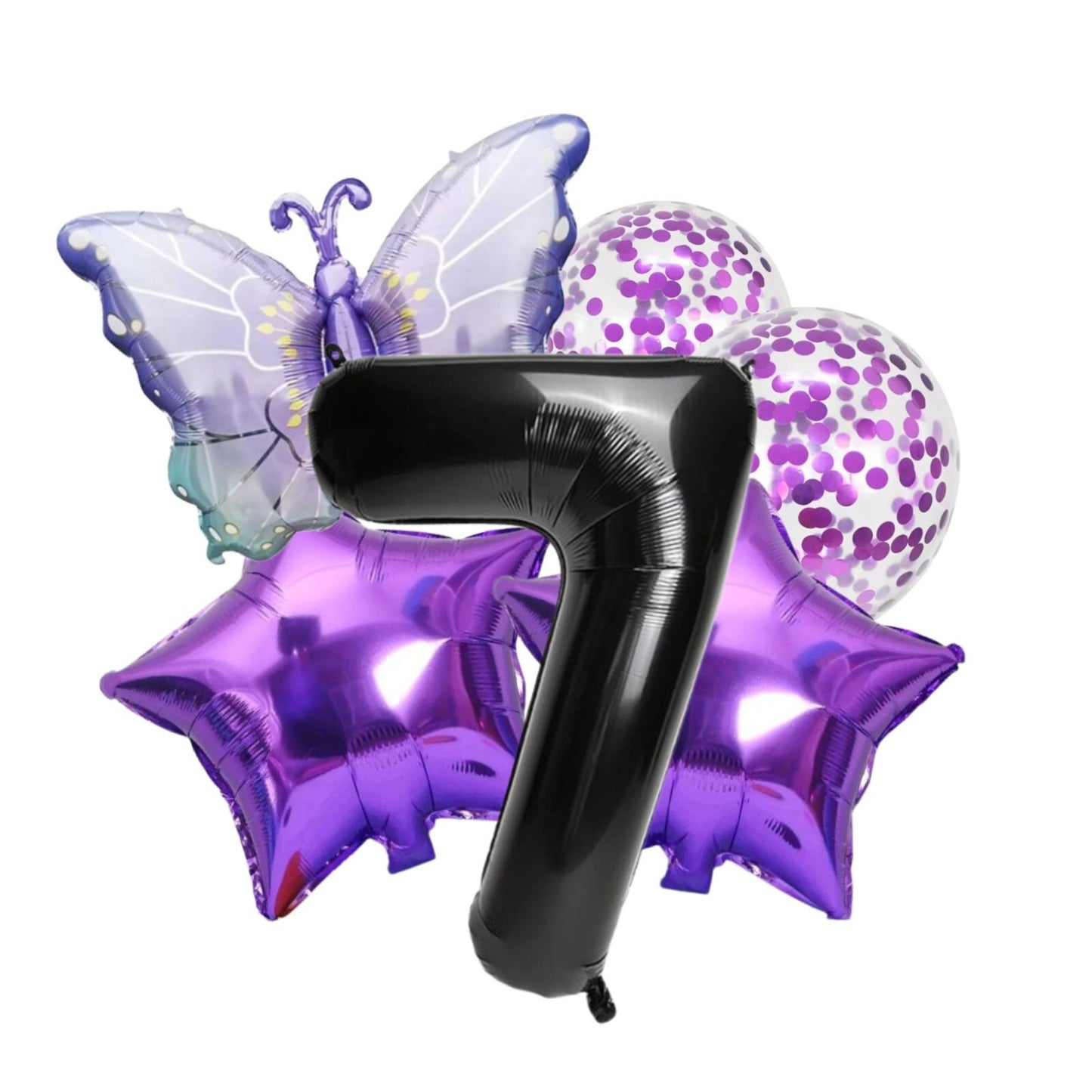 Purple Number 1 Balloon violet Set with Stars, Butterfly Confetti Balloon XL big
