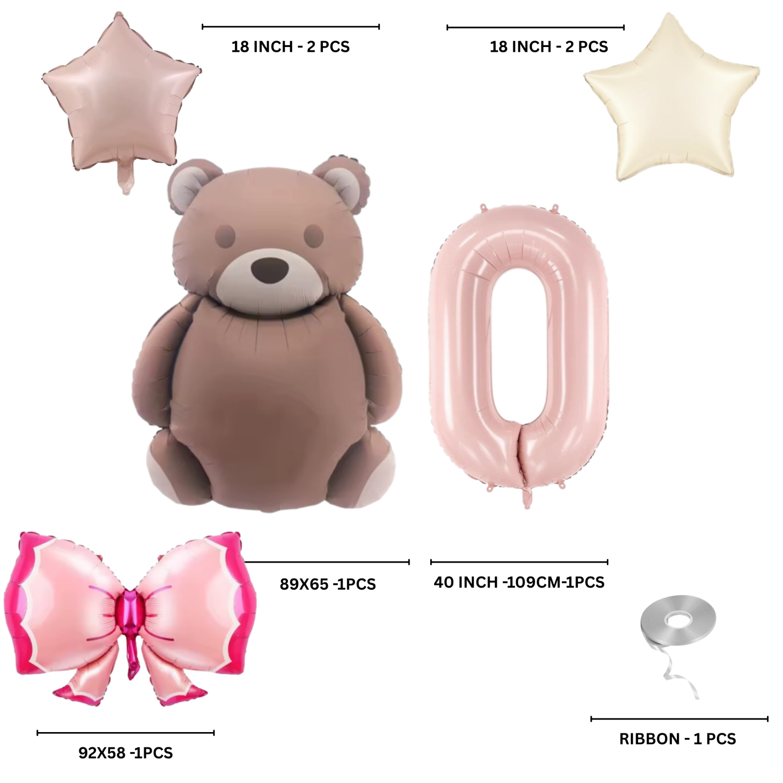 1st Birthday Balloon pink teddy Bear & Star Foil Baby girl rose Party Decoration