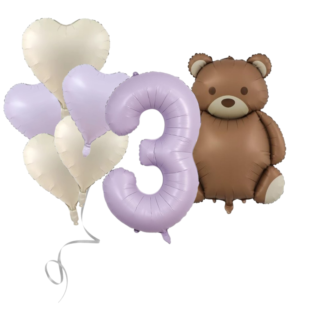 Pack Bear Balloon Set with Baby Purple Number Romantic Gift & Decor heart pastel