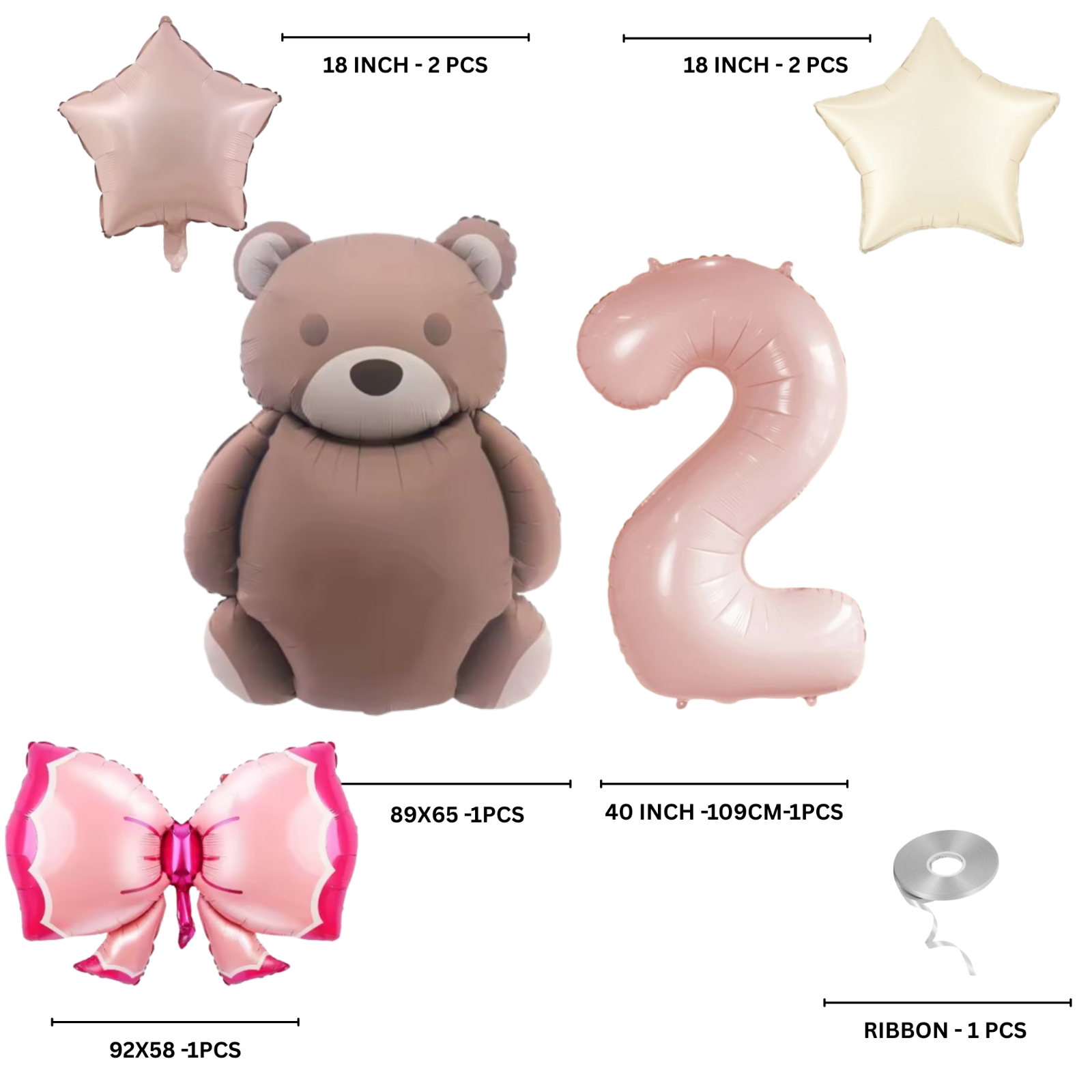 1st Birthday Balloon pink teddy Bear & Star Foil Baby girl rose Party Decoration