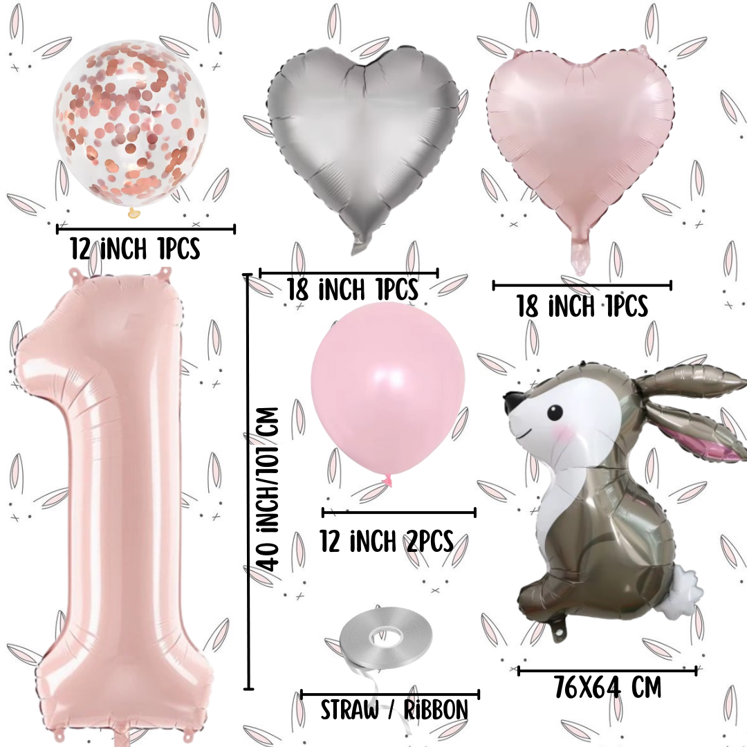 40'' Pink Number Balloons 1-12 Bunny Birthday Set /  Baby Girl Foil Balloon Kit