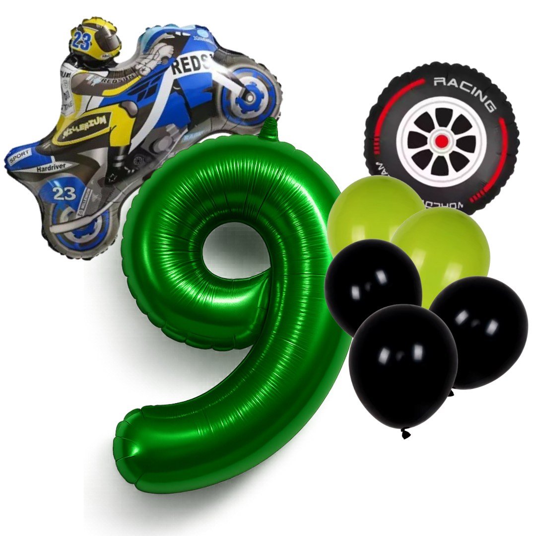 Motorbike Birthday Balloon Number 1-20 Green Blue Racing Theme Party Decoration