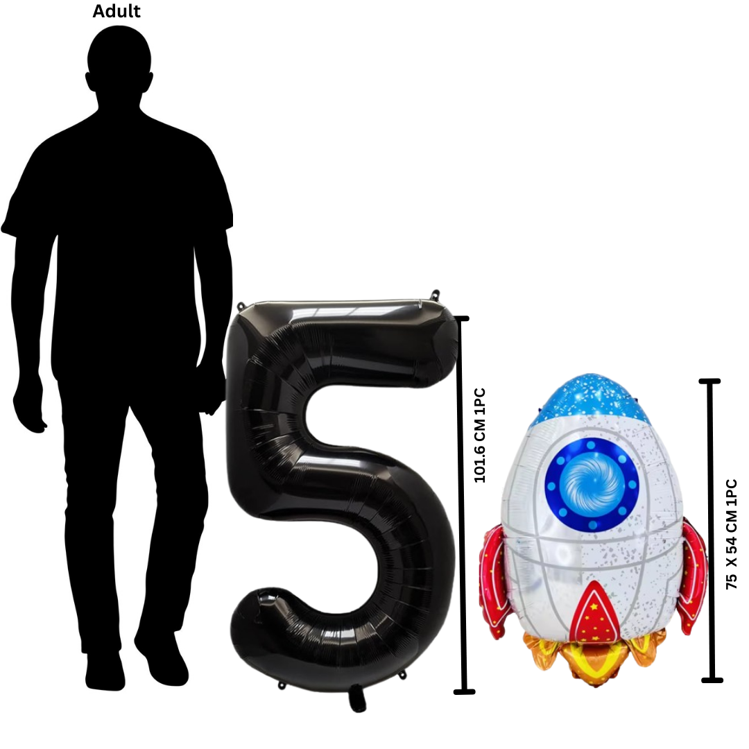 13-Pc Party Balloon Set - 40" Foil Number, Spaceship, Astronaut & Latex Confetti