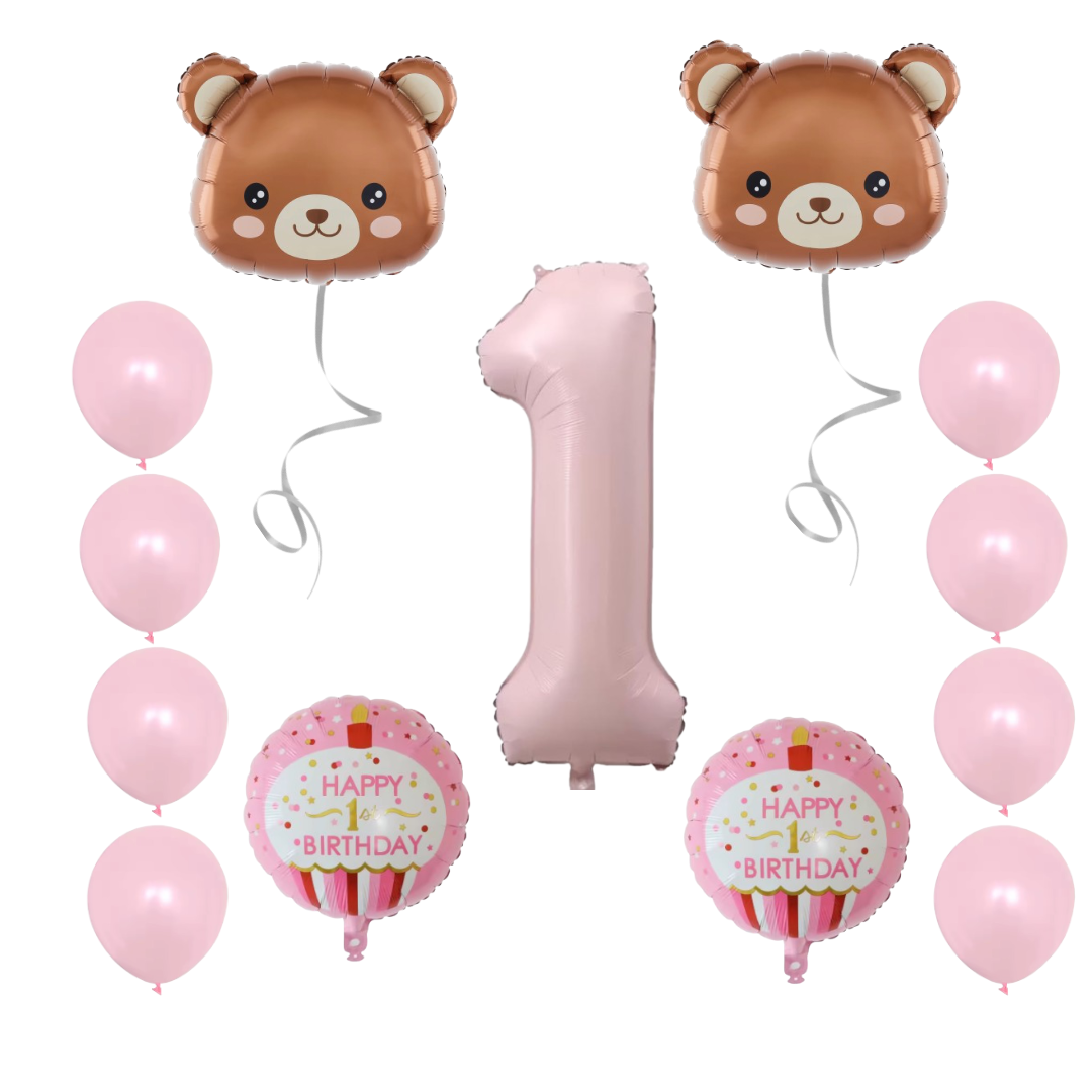 1st Birthday Balloons Decoration Set for Baby Girl Foil & Latex Party Decor Kit