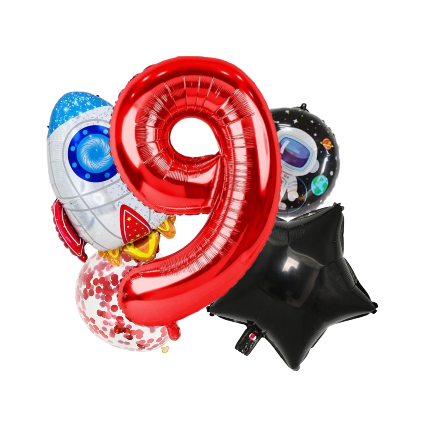 Red foil number Balloon with Astronaut & Rocket Space birthday for kids Spaceman