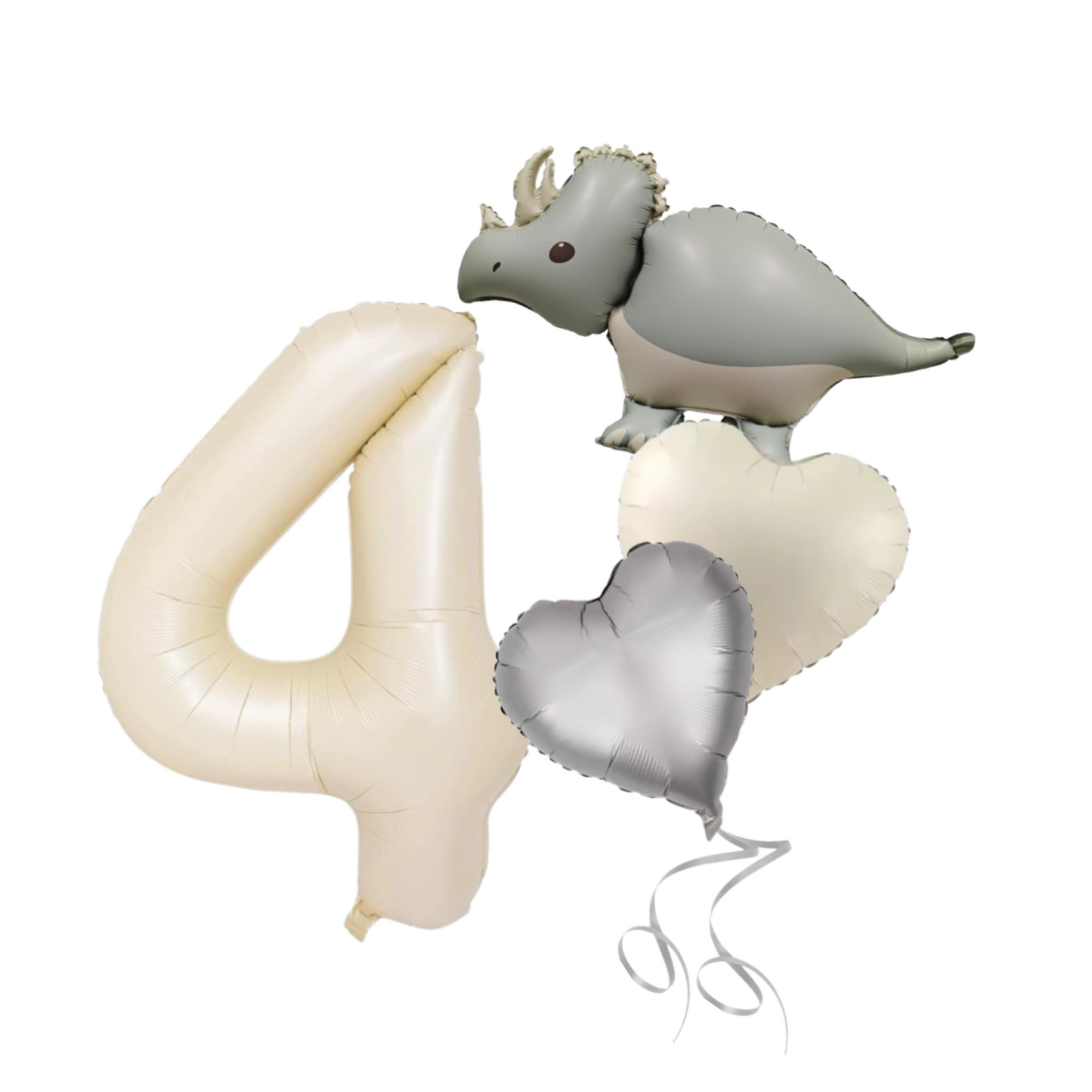 1-9 Birthday Dinosaur Balloon Set – Beige Numbers + Heart & Dino Foil Balloons