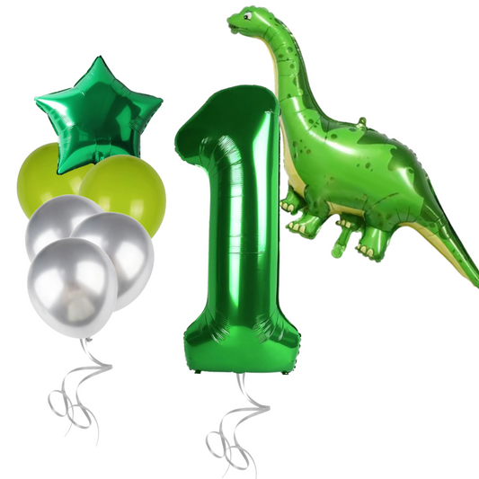 Dinosaur Birthday Balloons for Boys Number 1-9 Foil Balloon Set with Green Dino